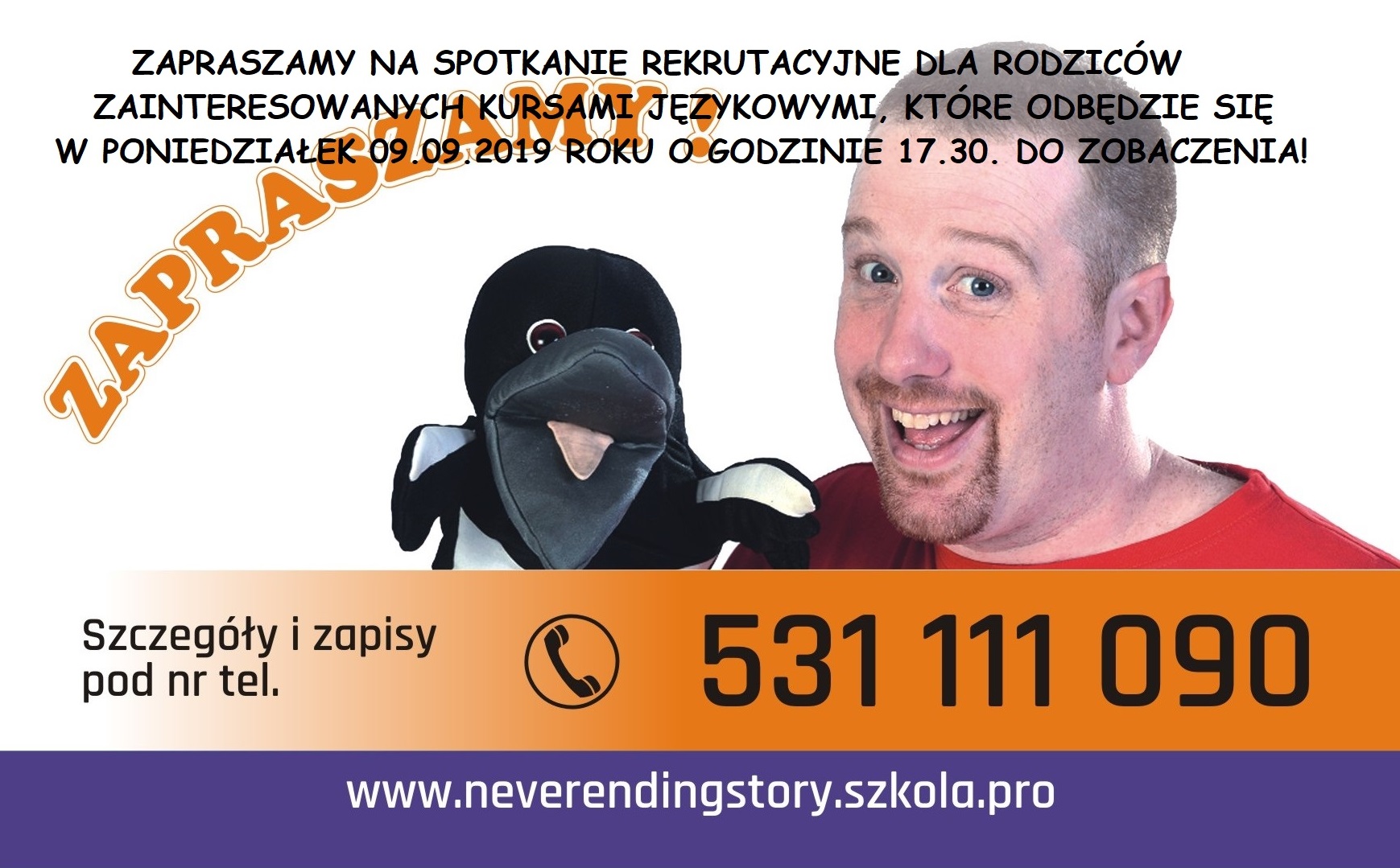 zaproszenie na spotkanie rekrutacyjne dla rodziców zainteresowanych kursami językowymi