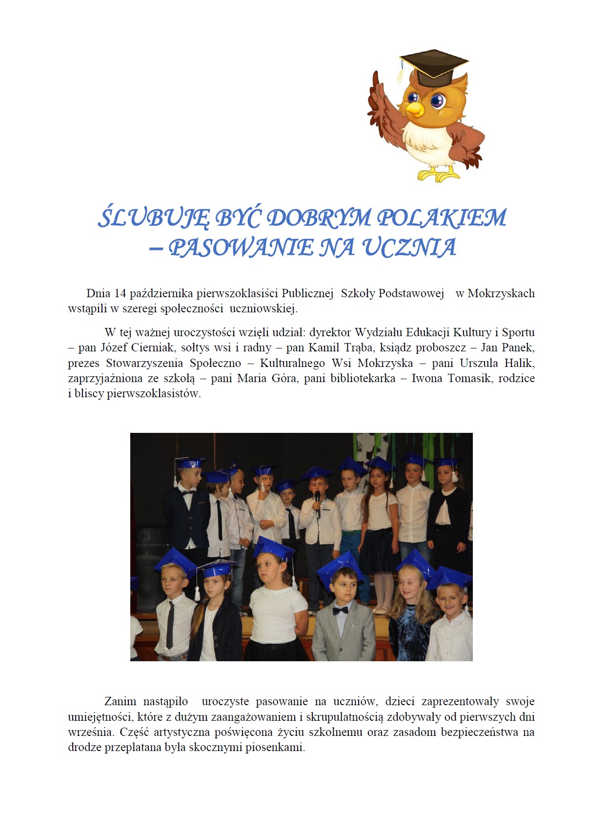 ślubowanie - ślubuję być dobrym polakiem - pasowanie na ucznia 