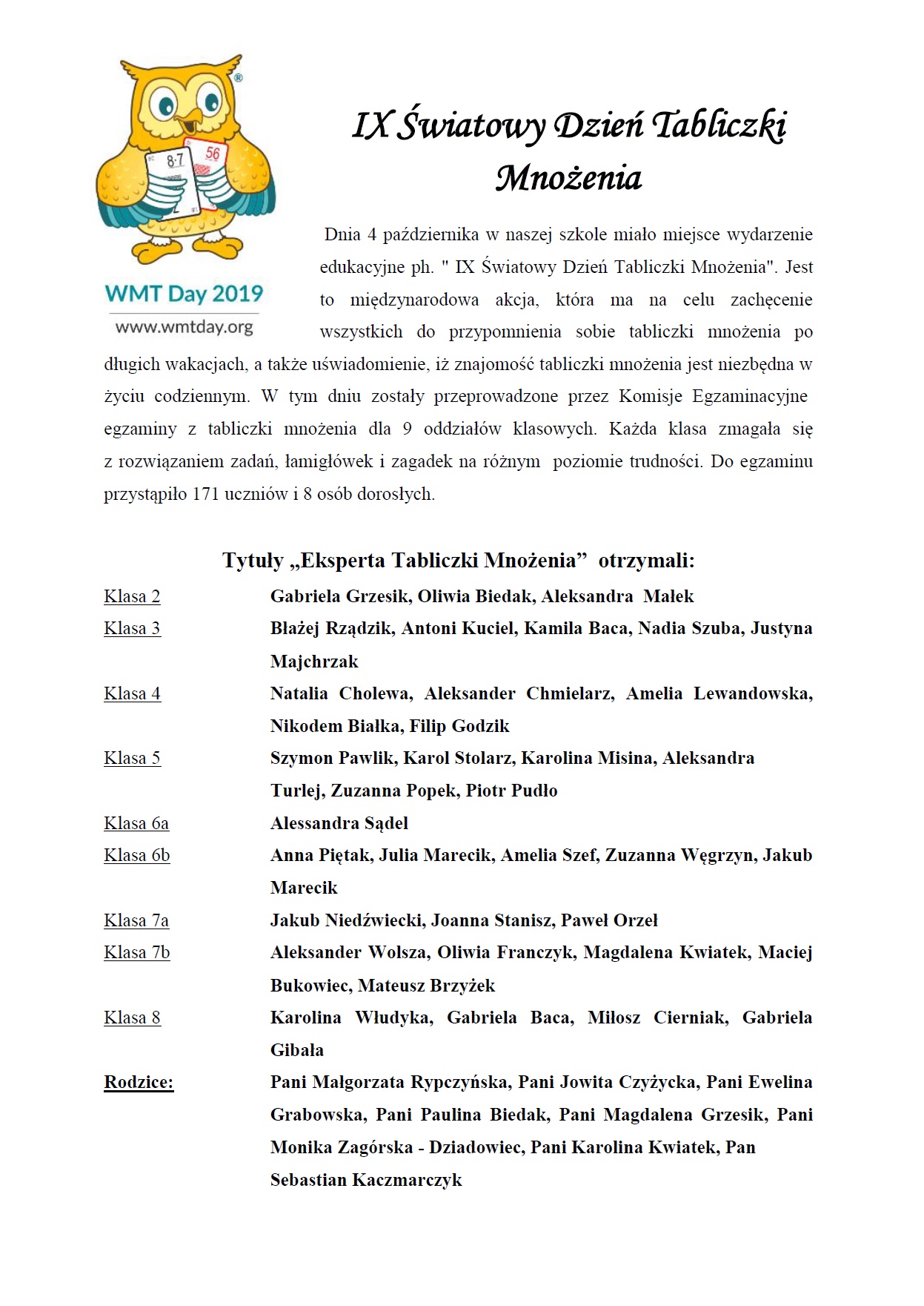 ix światowy dzień tabliczki mnożenia