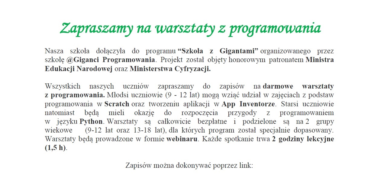 zapraszamy na warsztaty z programowania