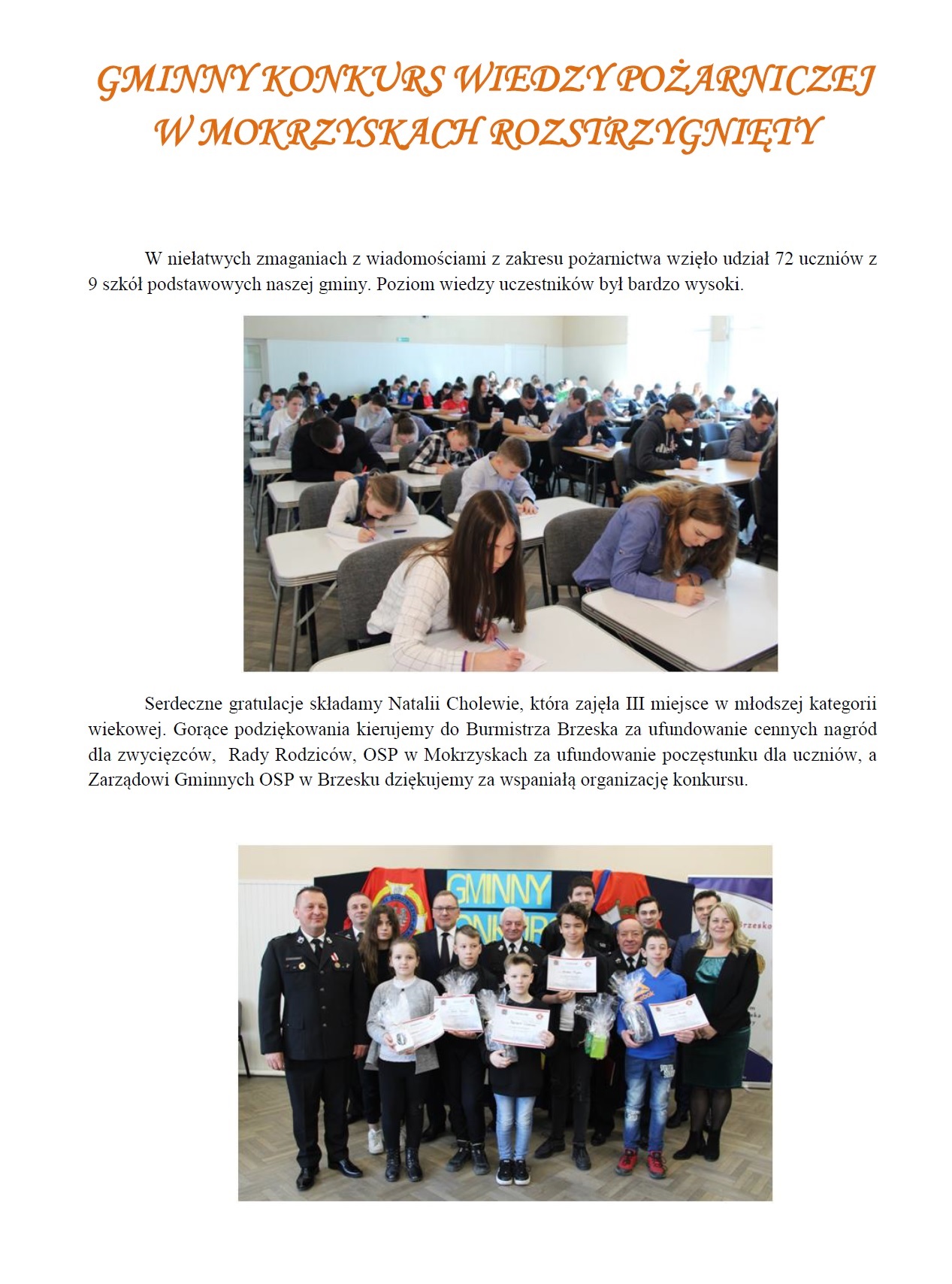 gminy konkurs wiedzy pożarniczej w mokrzyskach roztrzygnięty