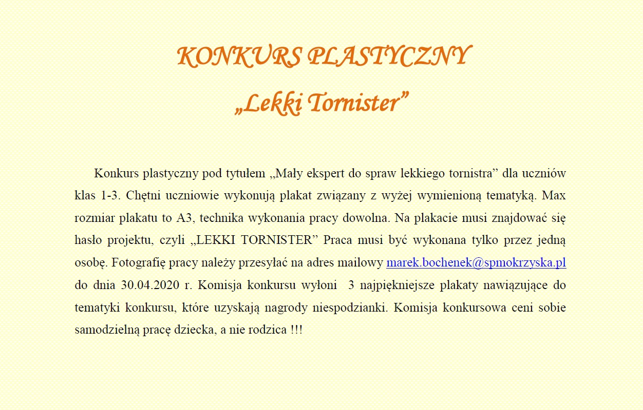 konkurs plastyczny lekki tornister