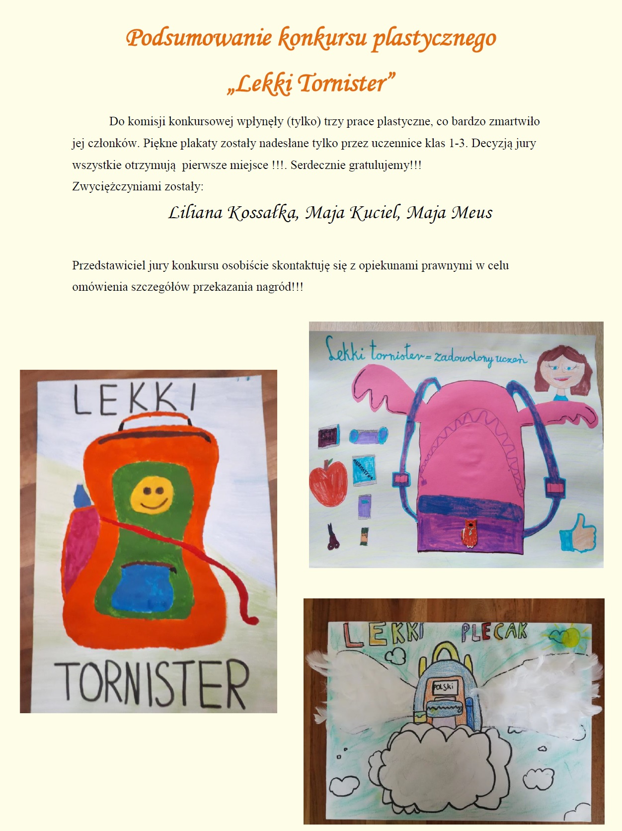 podsumowanie konkursu plastycznego lekki tornister