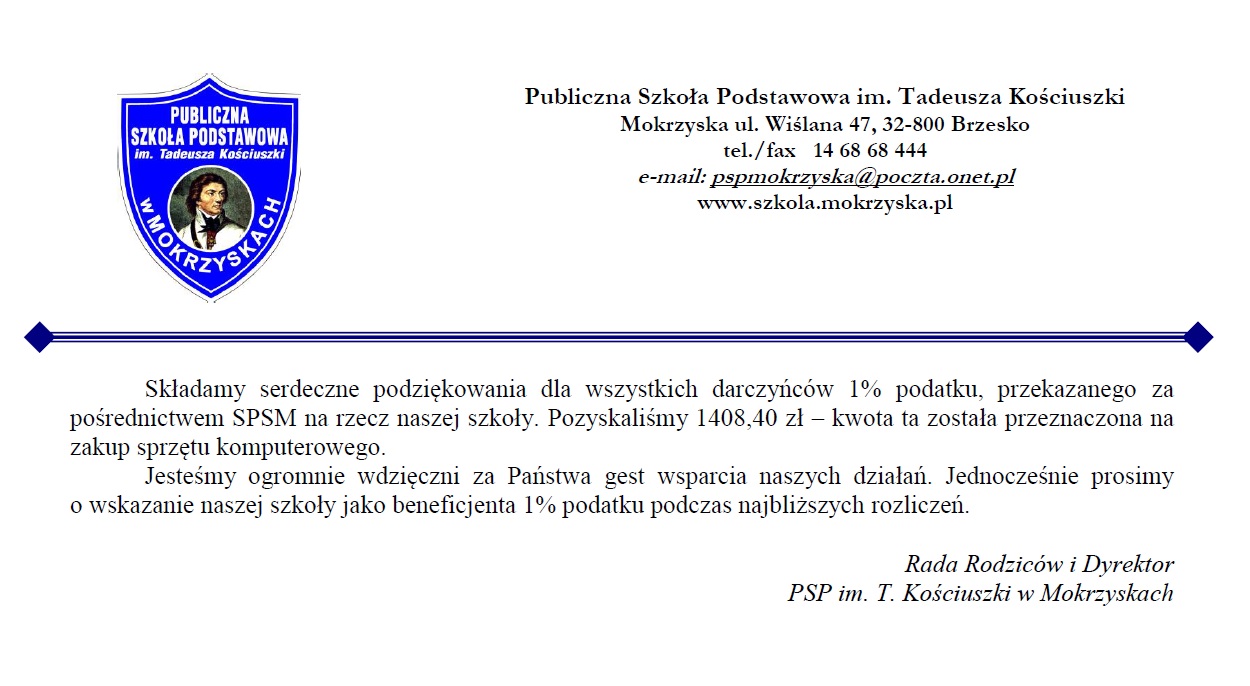 podziękowania darczyńcowm 1% podatku