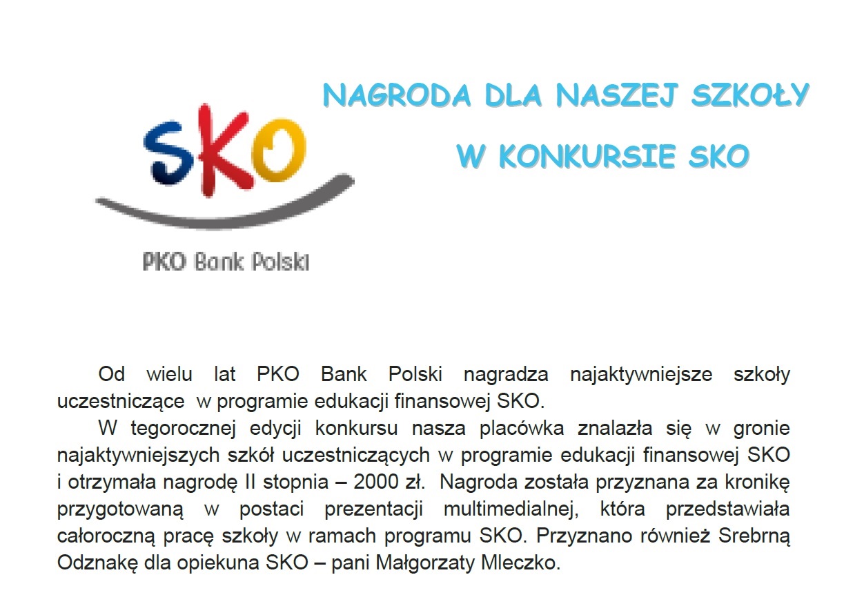 nagroda dla nasze szkoły w konkursie sko
