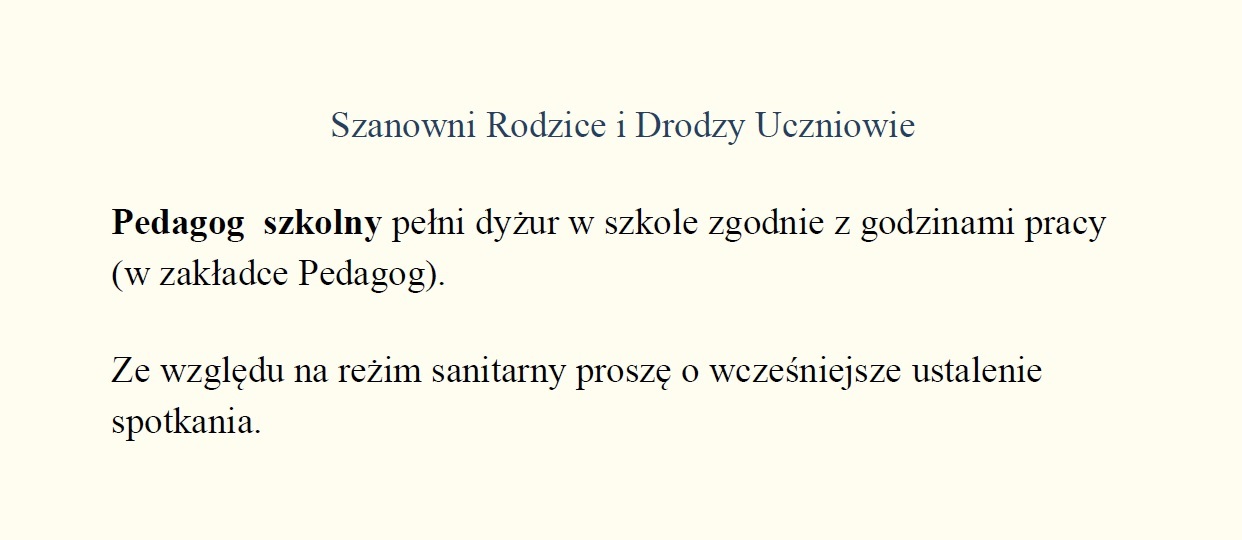 padagog szkolny pełni dyżury w szkole zgodnie z godzinami pracy