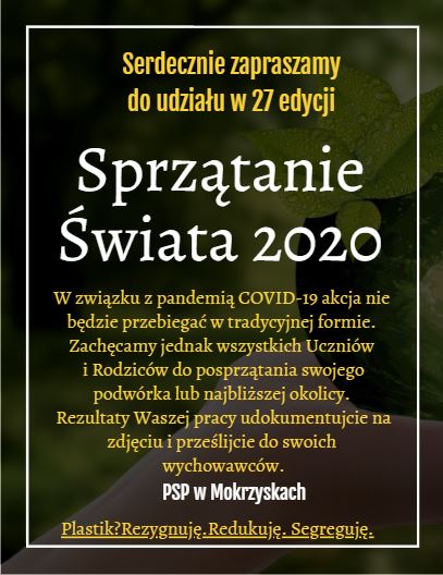 zaproszenia do udziału w 27 edycji sprzątanie świata 2020
