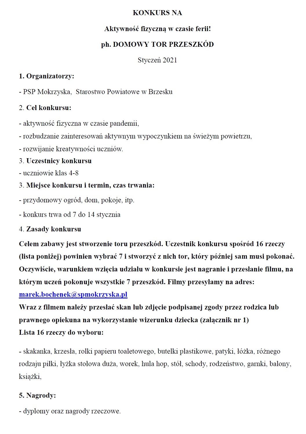 konkurs na aktywność fizyczną w czasie ferii 2021