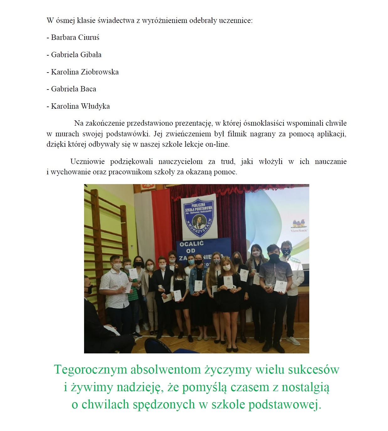 pożegnanie ósmoklasistów 1